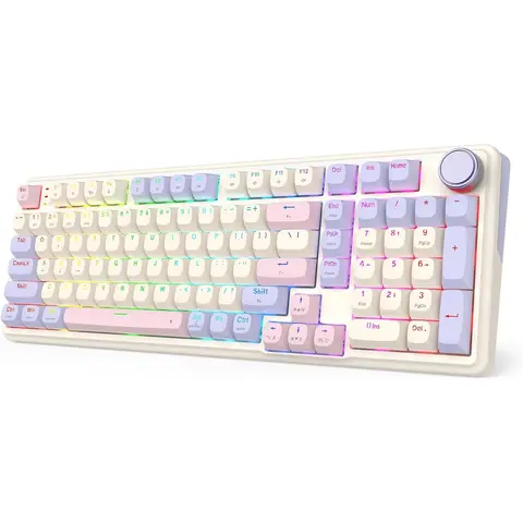 Redragon K768 PRO Mechanical Tri-Mode RGB Backlit Gaming Keyboard - 100-Key, 8000 mAh PBT Hot Swappable, Knob Control, 5-Layer Noise Dampening, Custom Yolk Linear Switch, 18 Preset & 10 Music-Sync Modes, PC Gamer Stuff, PC Accessories, Mechanical Keyboard