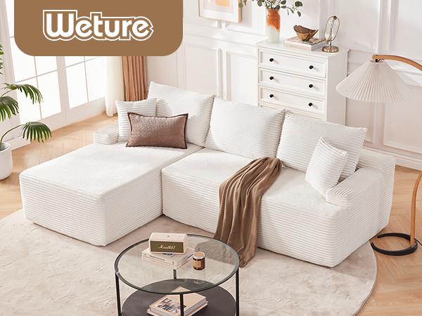 【2 packages shipping】Cloud Sectional Couch, Boneless Sofa for Living Room, Modular Sectional Sofa with Deep Seat, Fluffy Comfy Couch with L-Shaped Chaise, No Assembly Required