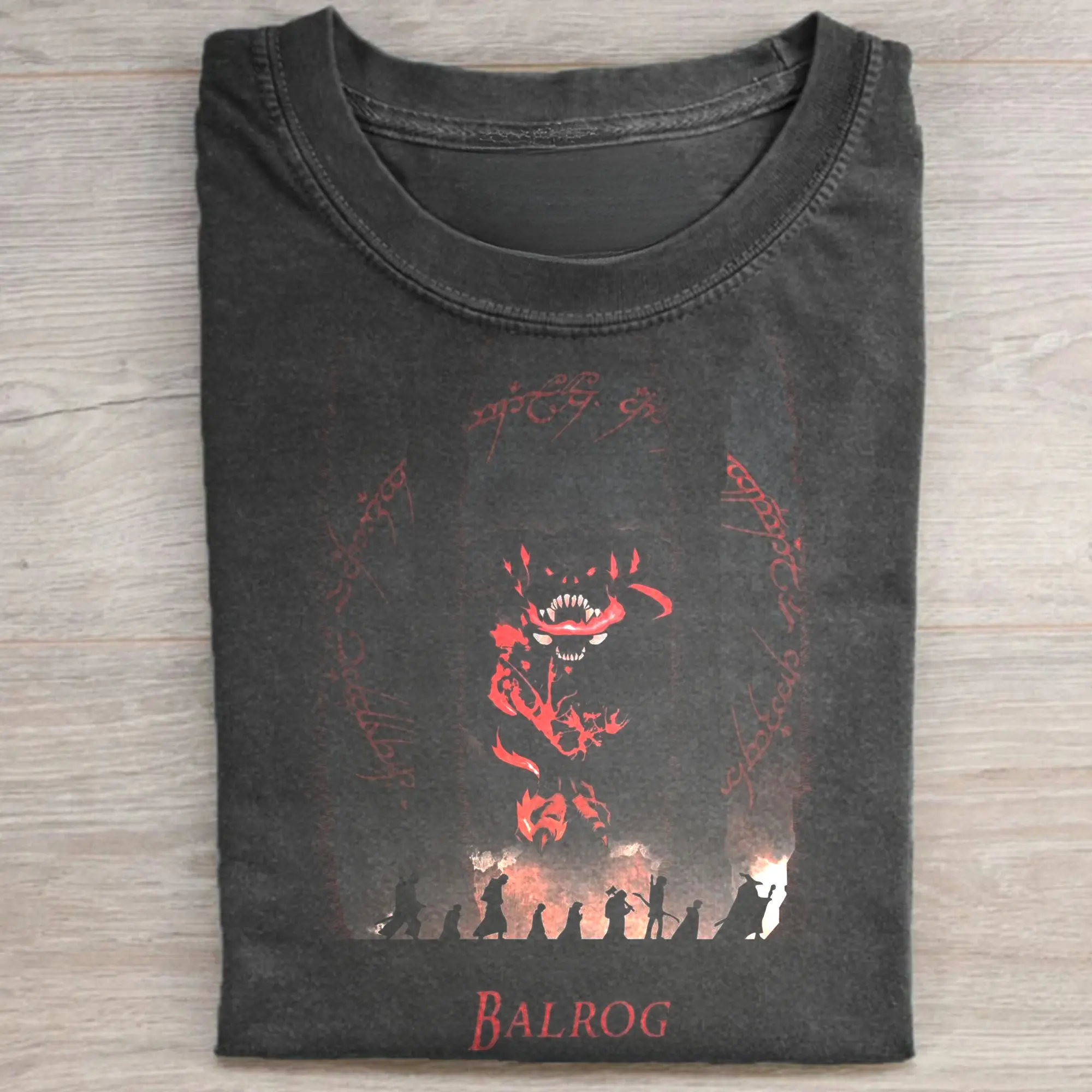 Gildan Men's Fitted Round Neck Shortsleeve Cotton Printed Tshirt - Vintage Lord of the Rings Graphics (Balrog, Gandalf, Frodo Baggins, Mount Doom Scenes), Streetwear Menswear Clothes, All-Seasons Casual Top