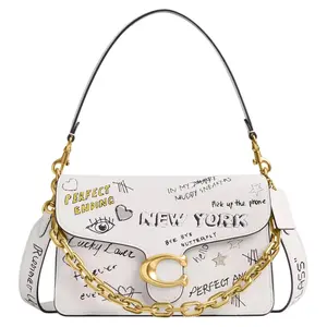 COACH Chain Tabby 26 Monogram Print Grain Leather Shoulder Crossbody Handbag Medium Women's White