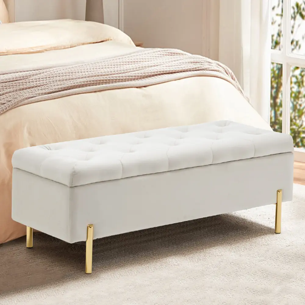 45 Inch Velvet Storage Bench Upholstered Tufted Settee Ottoman Bench with Storage, Modern Bed End Bench with Soft Close Lid, for Bedroom, Living Room,