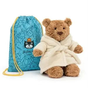 Jellycat Bartholomew Bear in Bathrobe Plush with Jellycat Bag – Soft Teddy Bear Stuffed Animal with Gift Bag, Cute Cozy Gift for Kids & Collectors
