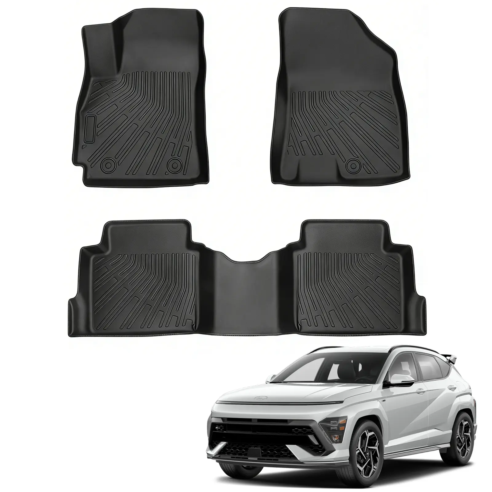 Canvcle Custom Fit TPE Car Floor Mats, Car Accessory for Hyundai Kona 2024-2026 (Not Fit EV), All-Weather Protection, Anti-Slip Grooves, Durable, Wear-Resistant, Anti-Slips, Eco-Tpe