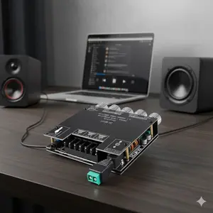 2.1 Channel Bluetooth 5.0 Amplifier Board 50Wx2+100W Subwoofer Output with Independent Bass Treble Control Module for DIY Speaker Home Theater Audio System Upgrade Karaoke