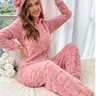 Women's Plush Soft Fleece Onesie Pajamas Set, Long Sleeve Hooded Jumpsuit with Ears Design, Autumn Winter Warm Fitted Basic Sleepwear & Loungewear for Ladies, Womenswear, Home Loungewear Pj Onesie