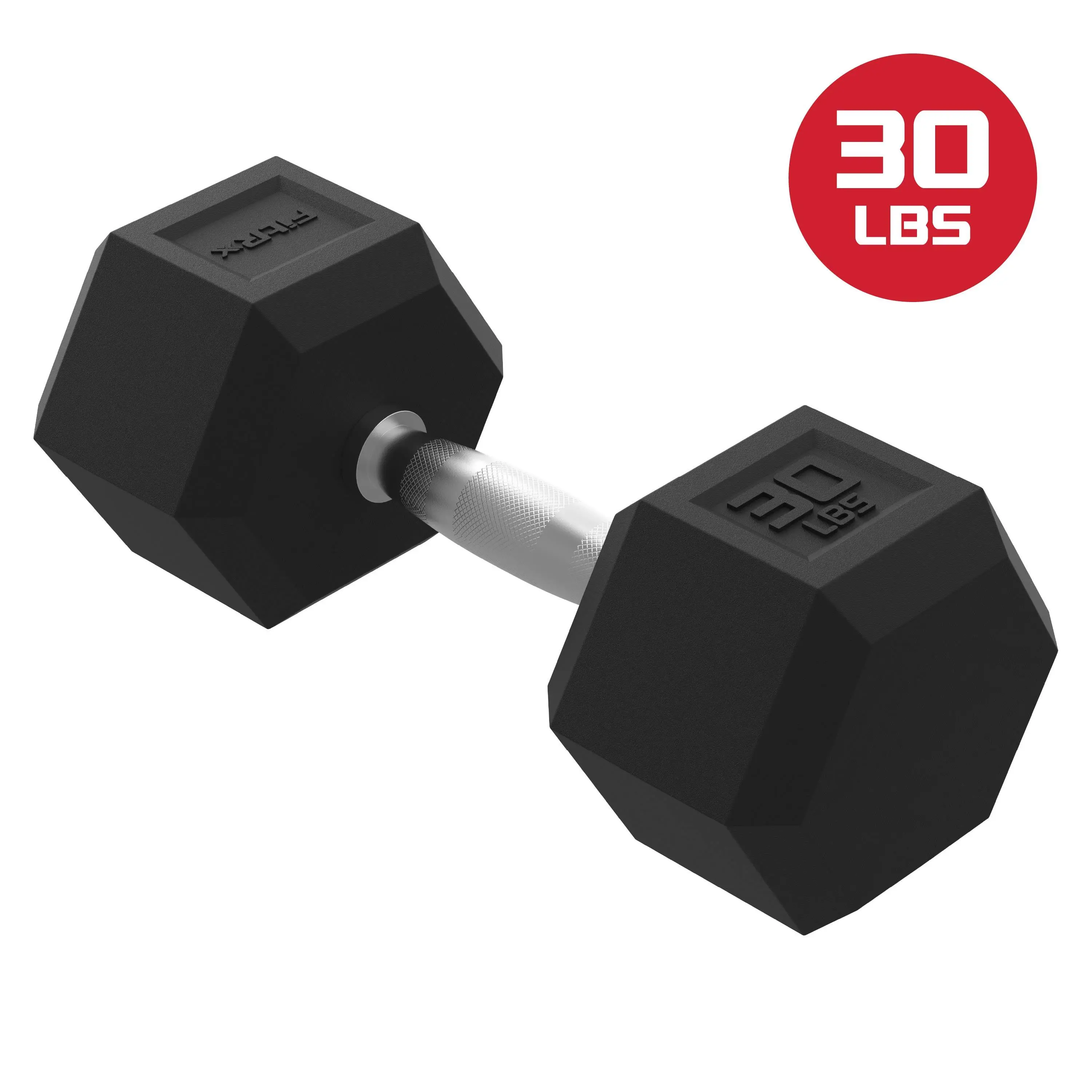 FitRx 30lbs Rubber Hex Dumbbell – Solid Steel Handle, Durable Rubber Coating, Anti-Roll Weight for Fitness, Single