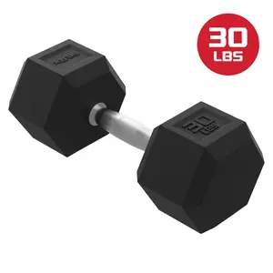 FitRx 30lbs Rubber Hex Dumbbell – Solid Steel Handle, Durable Rubber Coating, Anti-Roll Weight for Fitness, Single