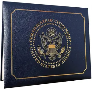 US Citizenship Certificate Holder |   US Citizenship Gifts |   Naturalization Certificate Padded Holder with Cover. Golden Great Seal of The United States.
