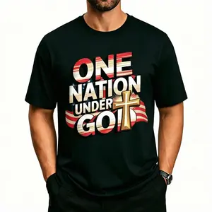 Men One Nation Under God USA Flag T-Shirt | USA Flag 4th Of July American Tee Short Sleeve