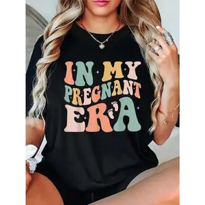 100%25 Cotton In My Pregnant Era Funny Pregnancy Announcement Pregnant T-Shirt Casual Short Sleeve Shirt