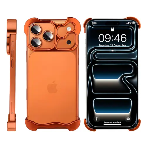 ROTUNOE Aluminum Frameless Phone Case, Heat Dissipation Metal Bumper with Reinforced Corner Pads, Borderless Shockproof Protective Cover with Camera Lens Protection, Compatible with iPhone 18/17/16/15/14/13 Pro Max Plus & Air Series