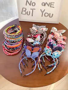 Cute Bunny Ear Hairbands for Girls, Cute Cartoon Bowknot, Mixed Styles & Patterns, 6-12 Pcs Set, Sweet Design for Kids' Daily Wear