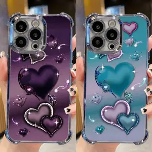 Heart Pattern Phone Case, Anti-drop Cellphone Protective Case, Total Protective Shockproof Mobile Phone Cover for iPhone 11 12 13 14 15 16 17 Pro Max/Pro/Plus/Air, Phone Decoration #IPAX1