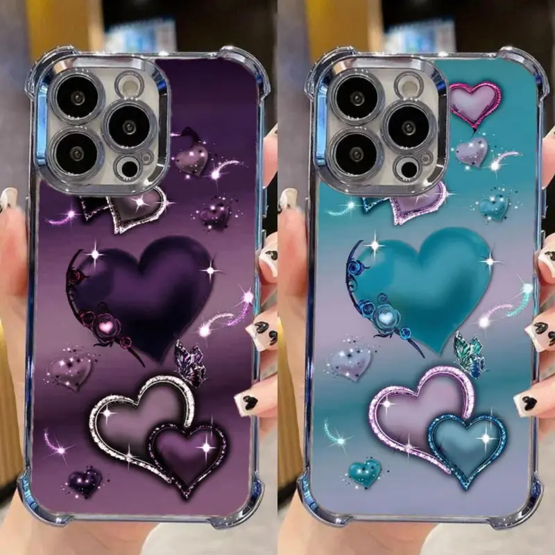Heart Pattern Shockproof iPhone Case - 360 Degree Anti-Drop Full Coverage Casing for iPhone 11 12 13 14 15 16 Plus 17 Pro Max/Pro/Air, Phone Accessories, Smartphone Accessory # IPAX1