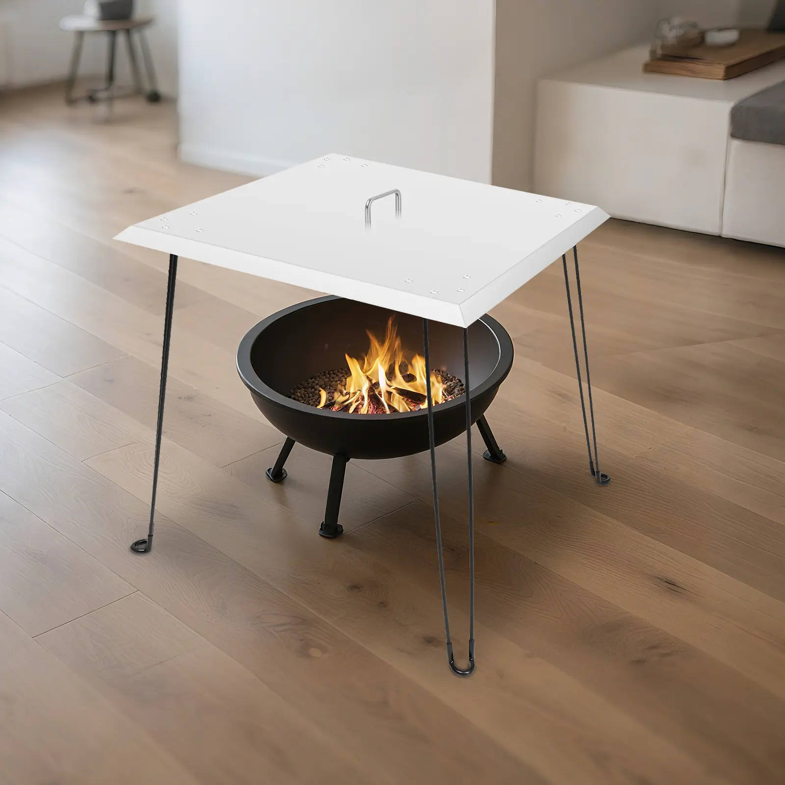 24x24 Inch 304 Stainless Steel Fire Pit Heat Deflector with Foldable Legs & Heat-Resistant Handle, Square Heat Shield Reflector for Fire Pits, Portable Heat Guard for Outdoor Camping, Patio, Garden, Fire Bowl Cover