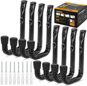 8-Pack Heavy Duty Garage Hook for Hanging 50 lbs, J Utility Hooks for Garage, Metal Wall Hooks Heavy Duty, Garage Hook for Hanging, Black