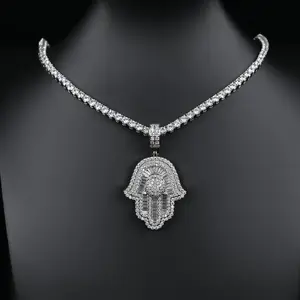 High Quality Square Zircon Big Palm Pendant Iced out Cuban Link Chain For Men Fashion Party Gfit
