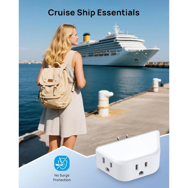 Multi Plug Outlet Extender 2 Pack - Electrical Wall Splitter, 3 Way Angled Wall Outlet Adapter, Cruise Essentials, Small Multiple Plug Expander for Cruise Ship Home Office Dorm Room, White