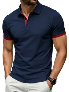 Men’s color-block slim polo shirt, instantly transforms to a sharp shoulder line, slimming without bulk, business casual short sleeves