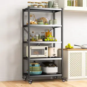 Raybee Furniture Garage Shelving Heavy Duty Storage Shelves for Storage with Wheels 5 Tier Metal Shelving Unit Adjustable Metal Shelves for Storage Rack Kitchen Garage Basement Shelf