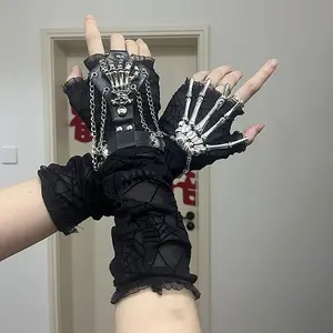 Halloween Dark Punk Gothic Spider Web Arm Sleeves Skull Bracelet Set Lace Gloves Y2K Sweet Cool Style
