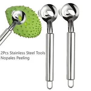 2-Pack Stainless Steel Peeler(Nopales Peeling),Multi-Purpose Kitchen Tools,Cactus Peeler,Noodle Cutter & Scoop, Durable&Easy-Grip Handles Cooking Cutting Utensils