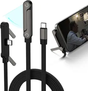 240W USB C to USB C Cable Fast Charging,5FT Invisible Type C Cable with Built-in Phone Stand T-Shaped Foldable Cord,Bent Head & Universal for All Type-C Devices