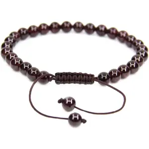 Natural A Grade Red Garnet Gemstone 6mm Round Beads Adjustable Bracelet 7" Unisex
