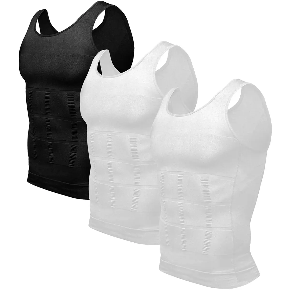 5/4/3/2 Pack Menswear Compression Tank Tops Shirt Underwear Tummy Control Workout Shapewear Body Shaper Breathable Lightweight Soft Stretchy Suits Fabric Clothes Bestie Elastic Mesh Set