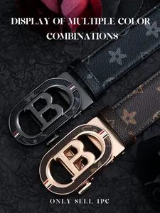 New High-Value Business Belt, Alloy Automatic Buckle, Luxury Print Waistband, Men's Casual Leather Pants Strap, Adjustable Belts, Fashionable Hipster Belts