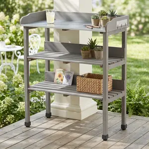 Stable Adjustable Garden Potting Table, Heavy-Duty 3-Tier Storage Work Bench with Metal Tabletop for Indoor Outdoor DIY Work