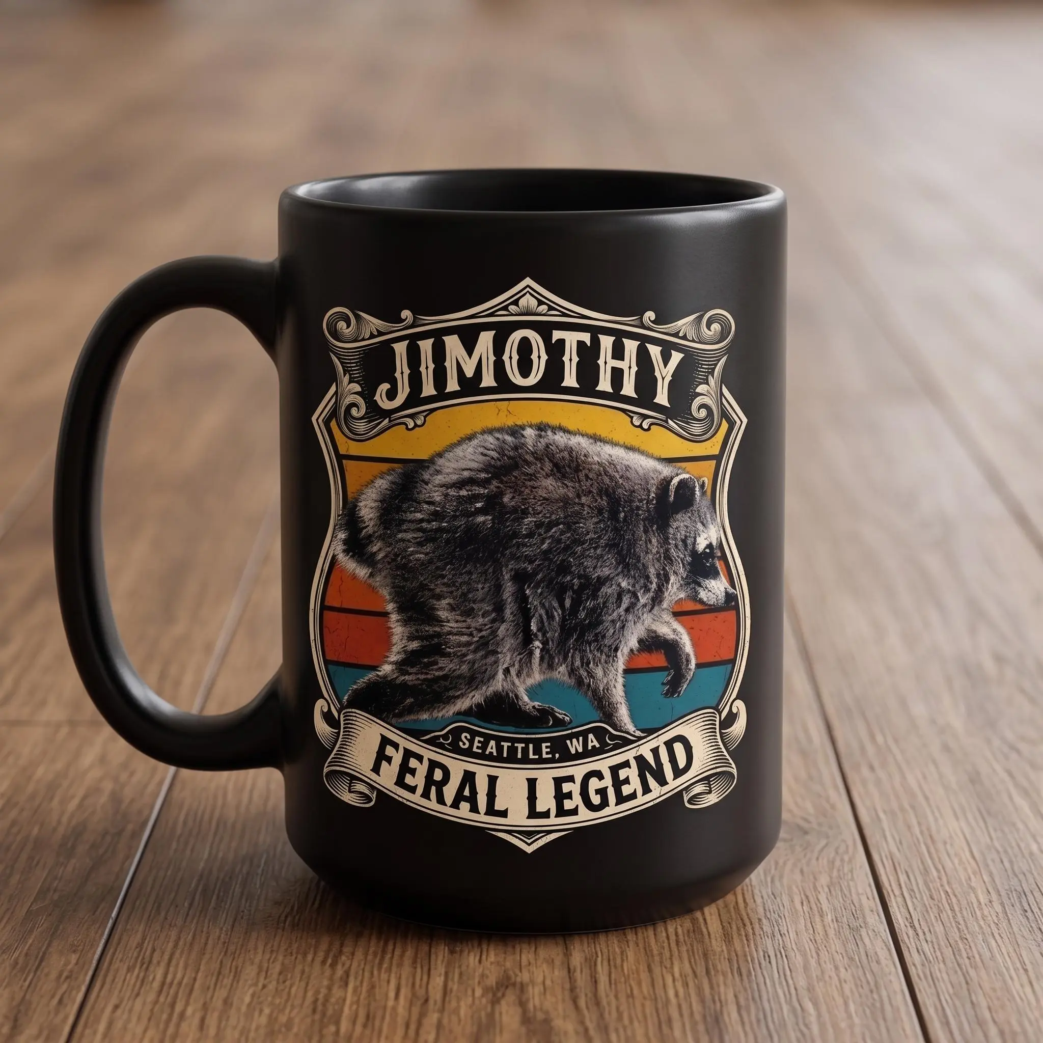Jimothy Raccoon Seattle Feral Legend Mug, Vintage Sunset Coffee Mug, Mug Gifts
