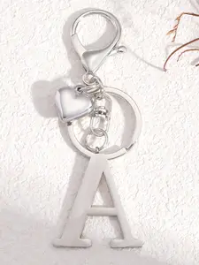 Silver Color Heart-Shaped Letter Keychain, Cute Initial Accessory for Ladies & Girls, Perfect for Wallets, Bags, Backpacks, Trendy Cute Keychain