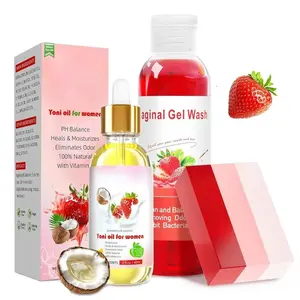 Feminine Wash & Yoni Oil & Yoni Soap Set for Women, Ph Balance Remove Odor Moisturizing, 1 Fl.Oz Feminine Oil & 5.07 Fl.Oz  Wash 3.53 Oz Peach Soap (strawberry 01)