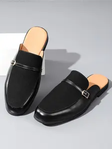 Men's Fashion Slip-On Mules, Casual Leather Shoes with Buckle Closure, Comfortable Footwear for Daily Wear, Stylish Men's Sneakers