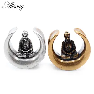 Alisouy 1PC 8-25mm Copper Buddha Semicircle Saddle Ear Tunnels Plugs Expander Stretcher Gauges Earrings Piercing Body Jewelry