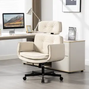 Cross-back chair with adjustable armrests, wheels, and headrest; PU lounge vanity desk chair with a wide seat for cross-legged sitting; swivel office task chairs for home, makeup, gaming, and office.