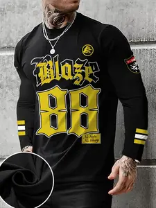 Men's Regular Fit Letter Print Long Sleeve T-shirt, Casual Comfy Top for Daily Wear, Men's Clothes for All Seasons, Casual Streetwear Tops, Casual Fashion Clothing