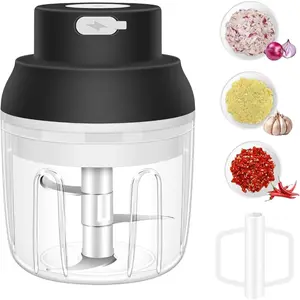 Electric Garlic Chopper, 250ML Garlic Mincer With Egg Beater, Mini Portable Vegetable Chopper, Garlic Grinder Masher Onion Chopper, USB Small Food Processor For Veggie, Garlic, Ginger, Chili (Black)