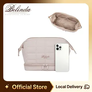 BELINDA Two-Size Puffy Makeup Bag, Soft Padded Cosmetic Organizer for Women, Wide-Open Travel Case for Toiletries, Brushes, Accessories, and Daily Essentials