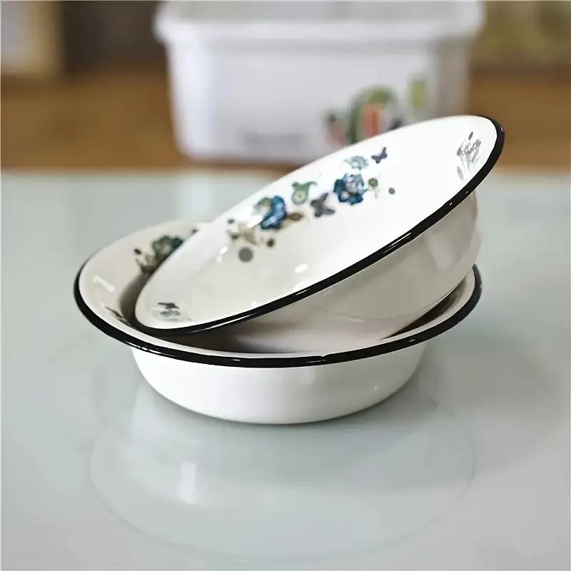 Retro Design Enamel Soup Bowl Thickened Style Scratch-Resistant for Instant Noodles Ideal for Camping and Outdoor Picnics Non-BPA Free Tableware for Household Mixing and Kitchen Washing Supplies Basin