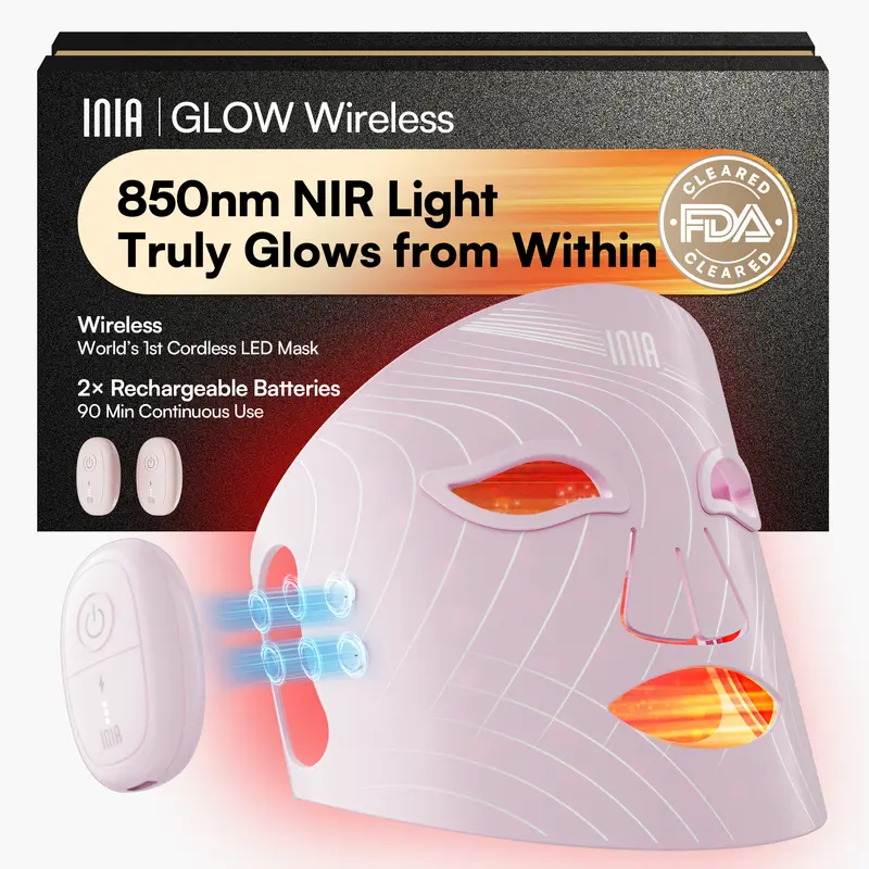 INIA GLOW Wireless LED Face Mask-With Red Light Therapy, 2-Year Warranty,  Portable and Rechargeable for LED Facial Mask Skincare at Home and Travel, The Ultimate Gift Choice for this Season