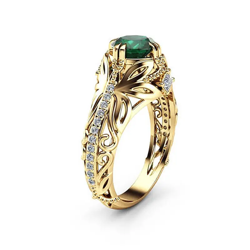 Wish Hot Sale European and American Fashion Emerald Zircon Ring Simple Elegant Emerald Diamond Ring Wholesale