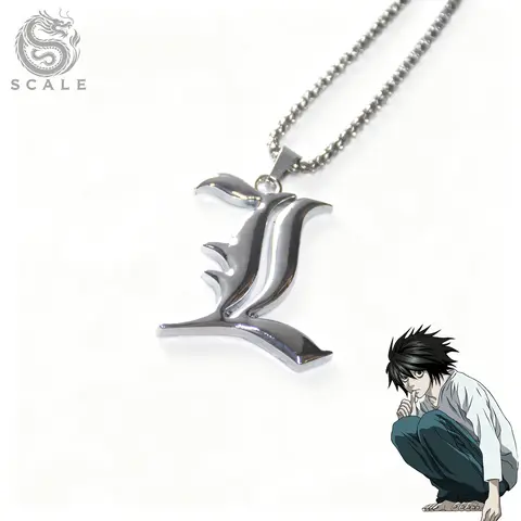 Unisex Death Note Iconic Letter L Initial Necklace - Dainty Chain, Short Metal-Coated Chain Link, Men's Jewelry, Gifts for Him, Mens Gifts, Minimalist Everyday Fashion Accessory
