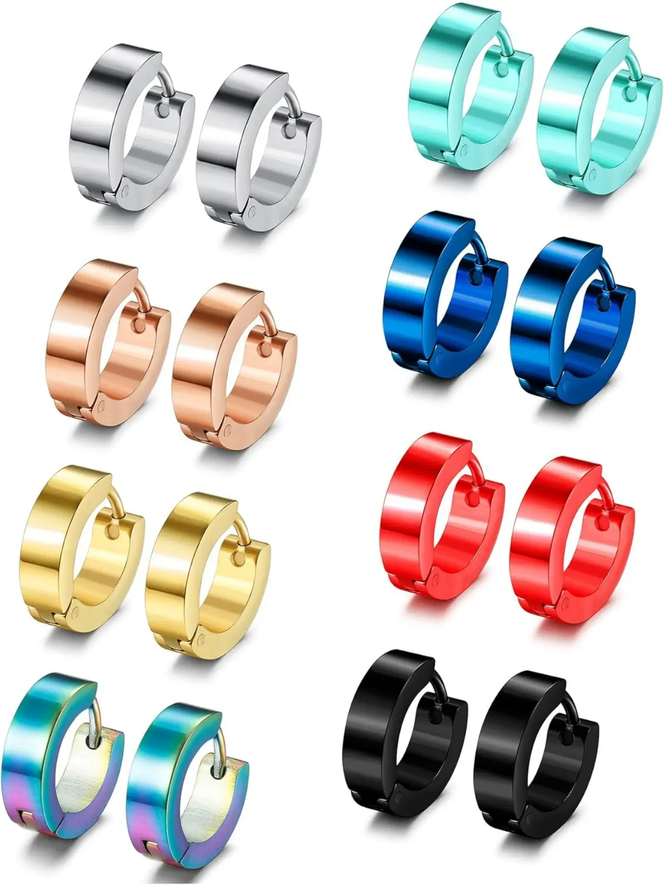 8 Pairs Stainless Steel Small Hoop Earrings for Men Women Huggie Earrings Cool Mens Earrings Set Multicolor Huggie Hoop Earrings Piercing for Men 13MM Stainless Steel Hoops Circle Shape Earrings