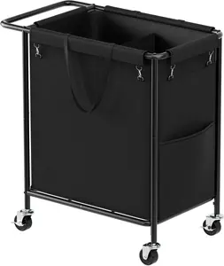 Double Laundry Hamper with Wheels,160L Rolling Laundry Basket 2 Section,Steel Frame Laundry Cart with Handle and Removable Bags,Dirty Clothes Hamper for Laundry Room,Dorm,Balck