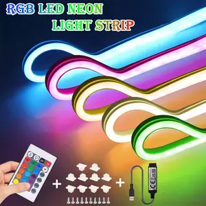 1pc Smart RGB Neon LED Strip USB Powered, 24-Key Remote and APP Control, Multiple Modes for Cozy Home Bedroom and TV Background Lighting, Neon Accent Lights, Led Lights Strips