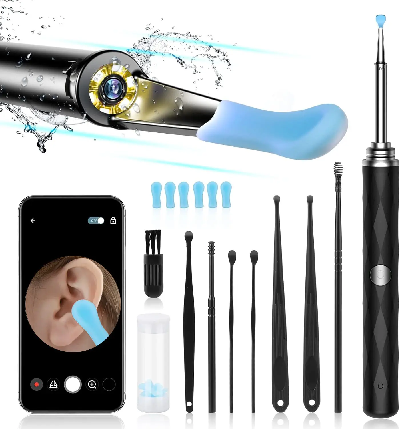 [FONENYCA] HD Visual Earwax Removal Tool Kit with Light Camera, 6 Spoons & Flashlight Earpick - Ear Cleaner with Cleansing Function, Youth-Friendly Gadget for iOS & Android, Black Thanksgiving Gift, Ear Wax Removals, Gadget Earwax Removal Products