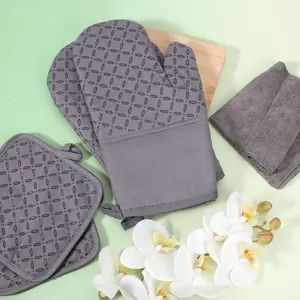 6 Pcs Oven Mitts and Pot Holders, Kitchen Oven Glove High Heat Resistant 500 Degree Extra Long Oven Mitts and Potholder with Non-Slip Silicone Surface for Cooking