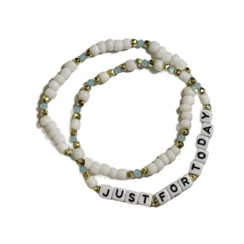 Hope&HustleCo “Just for Today” Handmade Beaded Bracelet Set | Sobriety Gift | Recovery Jewelry | Matching Beaded Bracelets Stack | AA | NA | Daily Reminder | Inspirational Bracelet